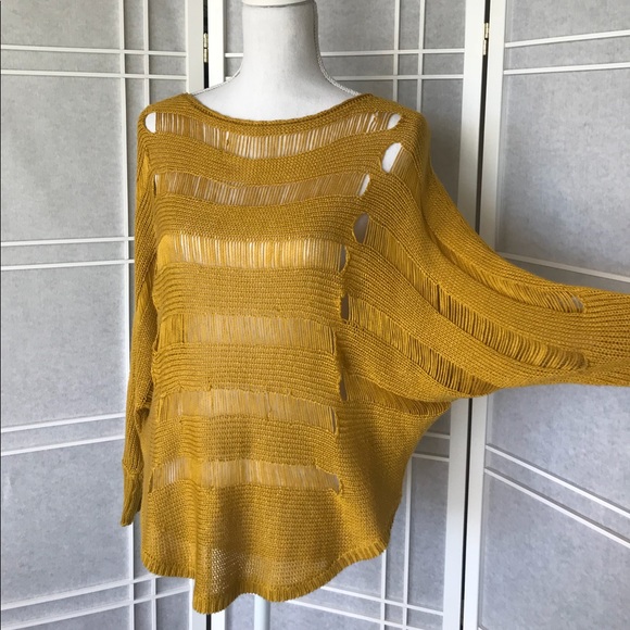 NWOT🌟Open Crochet Mustard Sweater - Picture 2 of 8
